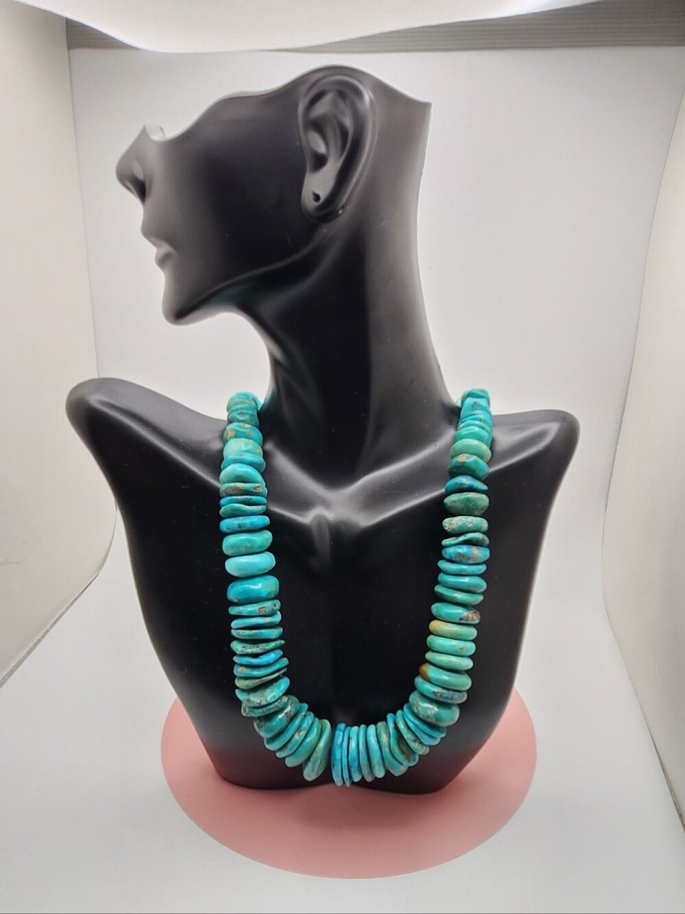 Vtg DTR Desert Rose Trading Sterling Silver Chunky Turquoise Disc Necklace 138g